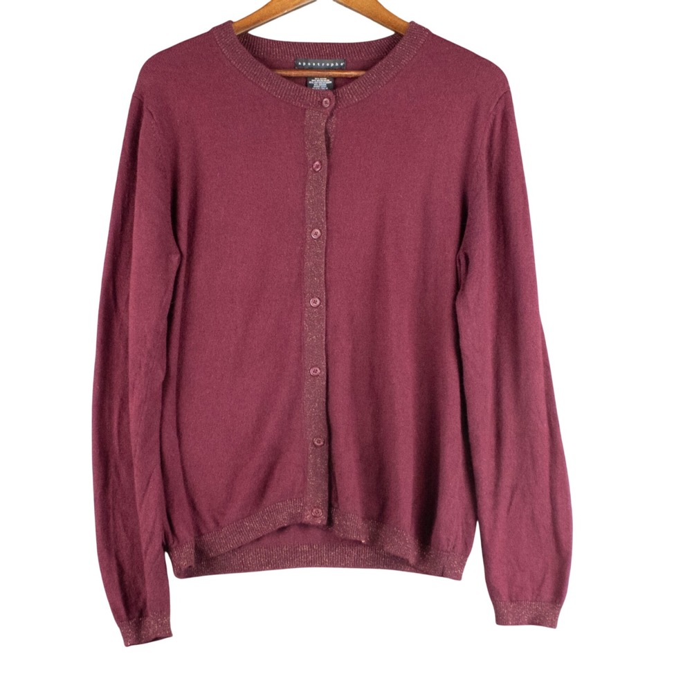 Apostrophe Womens 1X Angora Blend‎ Cardigan Sweater Burgundy Metallic Y2K Preppy